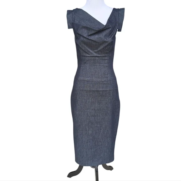 Black Halo | Dresses | Black Halo Jackie O Sheath Dress In Dark Denim Chambray | Poshmark Black Halo | Dresses | Black Halo Jackie O Sheath Dress In Dark Denim Chambray | Poshmark